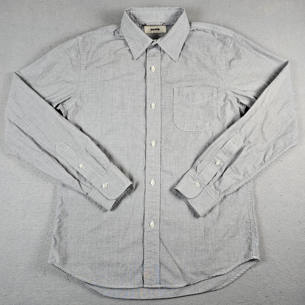 Buck Mason Wornwell One Pocket Shirt Mens Small Gray Long Sleeve Button Down